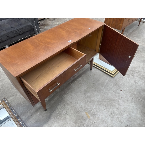 2897 - A RETRO TEAK SIDEBOARD ENCLOSING THREE DRAWERS AND ONE CUPBOARD, 48