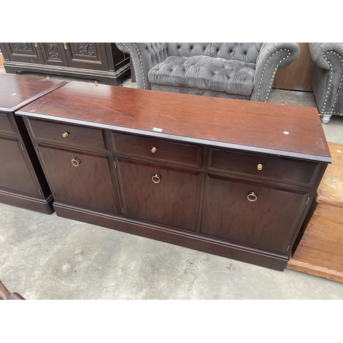 2901 - A STAG MINSTREL SIDEBOARD ENCLOSING THREE DRAWERS AND THREE CUPBOARDS, 54