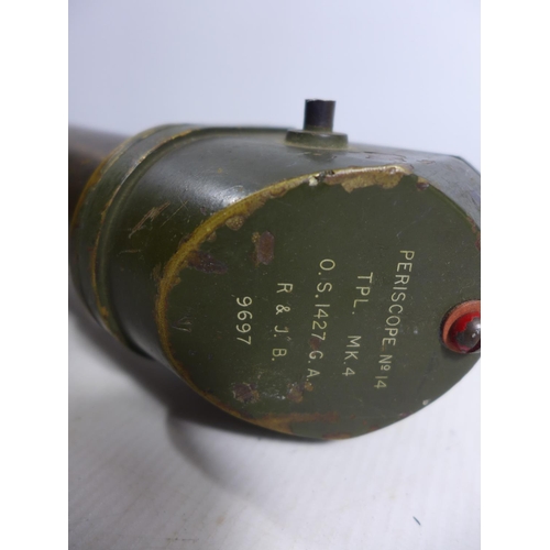 328 - A WORLD WAR II BRASS SIGHTING PERISCOPE NUMBER 14, MK4, LENGTH 43CM