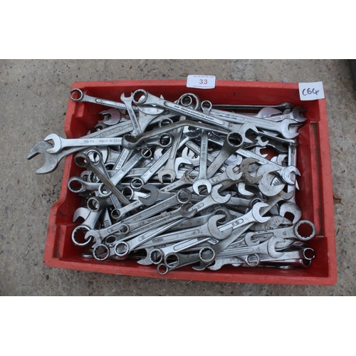 33 - ORANGE BOX OF SPANNERS  NO VAT