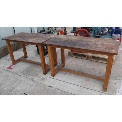 53 - 2 IROKO TOPPED HARDWOOD TABLES (EX SCIENCE LAB)  NO VAT