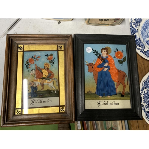 1217A - TWO REVERSE GLASS PAINTINGS OF 'FELICITAS' AND 'MARTIN'