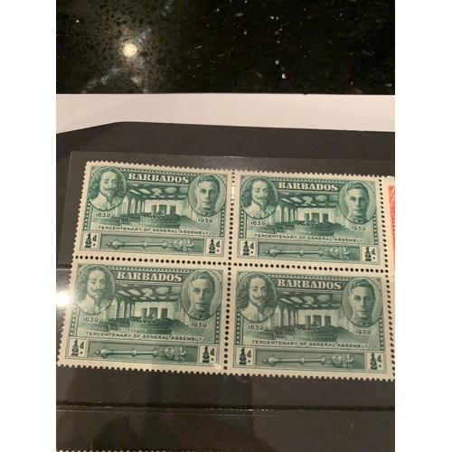 330A - BARBADOS 1939 TERCENTENARY SET OF 5 IN UNMOUNTED MINT BLOCKS OF 4 . SG 257/61 CAT £85