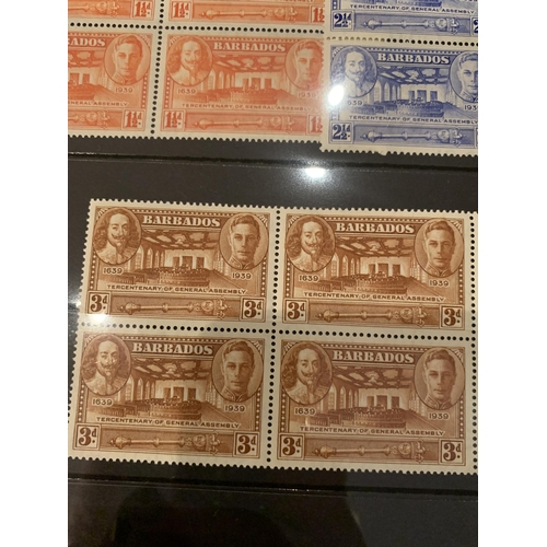 330A - BARBADOS 1939 TERCENTENARY SET OF 5 IN UNMOUNTED MINT BLOCKS OF 4 . SG 257/61 CAT £85