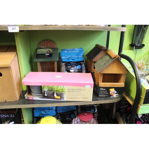 267 - BIRD BOXES, FEEDERS AND STAND  + VAT