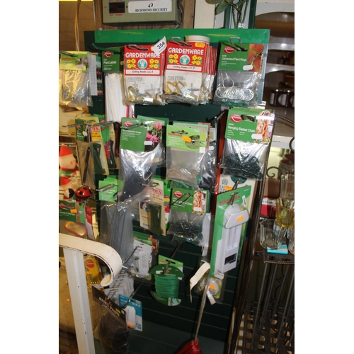 354 - GARDEN ACCESSORIES INCLUDING HOOKS, CHAIN ETC. AND 1 SHELF  + VAT