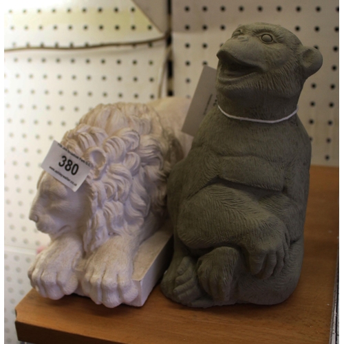 380 - CONCRETE LION AND CONCRETE CHIMP  + VAT