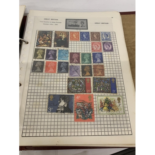 442A - TWO STAMP ALBUMS CONTAINING STAMPS FROM AROUND THE WORLD TOGETHER WITH A QUANTITY OF LOOSE STAMPS AN... 