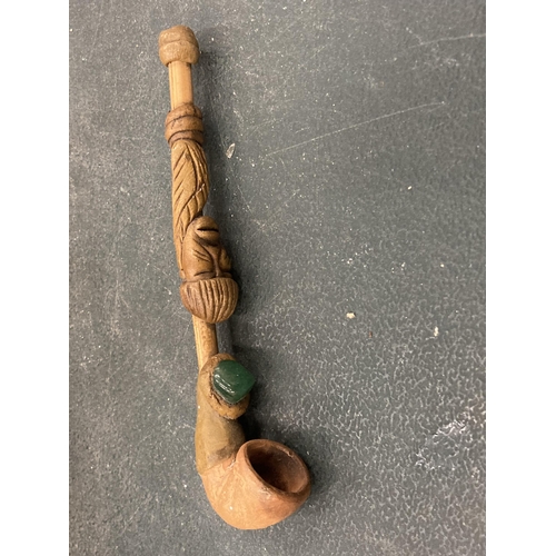 143 - A VINTAGE HANDMADE TRIBAL WOODEN PIPE