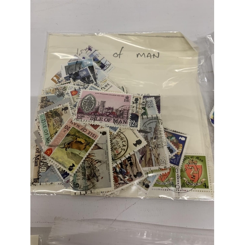 496A - EIGHT BAGS OF LOOSE STAMPS TO INCLUDE FRANCE, BAILWICK OF GUERNSEY, ISLE OF MAN, AFRICA, ETC.,