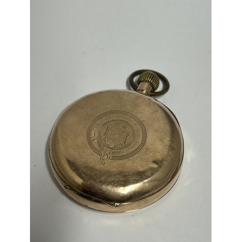 512 - A GENTLEMAN'S 9CT GOLD OPEN FACED POCKET WATCH GROSS WEIGHT 89.24 GRAMS WITH LEVER ESCAPEMENT AND A ... 