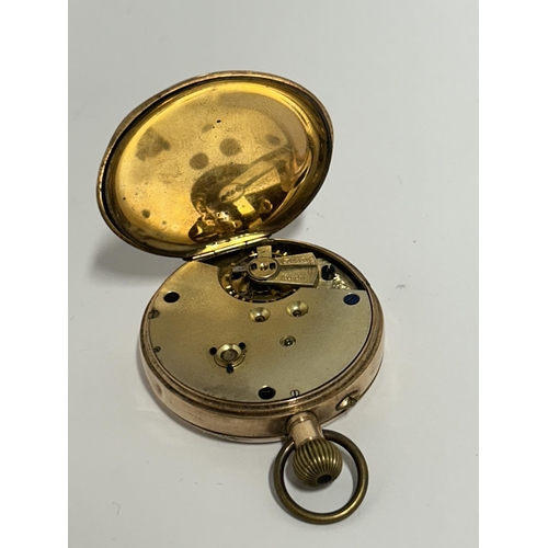 512 - A GENTLEMAN'S 9CT GOLD OPEN FACED POCKET WATCH GROSS WEIGHT 89.24 GRAMS WITH LEVER ESCAPEMENT AND A ... 