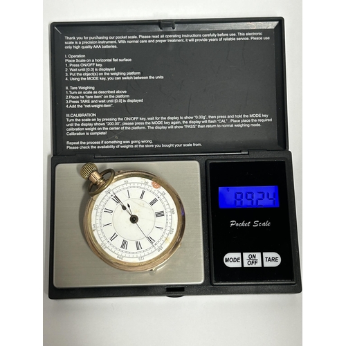 512 - A GENTLEMAN'S 9CT GOLD OPEN FACED POCKET WATCH GROSS WEIGHT 89.24 GRAMS WITH LEVER ESCAPEMENT AND A ... 