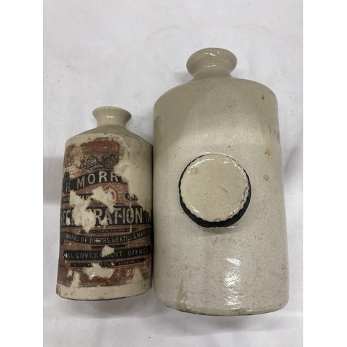 846 - AN ANTIQUE STONEWARE LARGE INK BOTTLE TOGETHER WITH A STONE BED WARMER