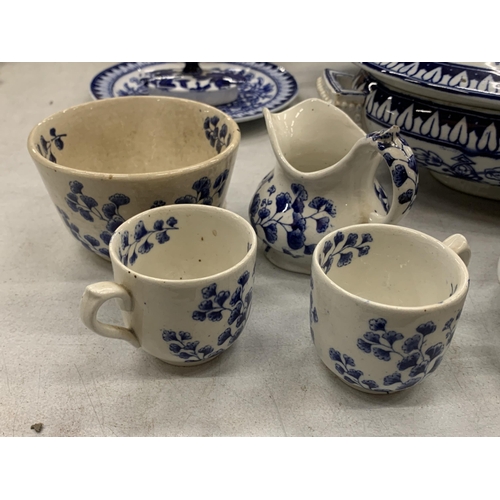 908 - A COLLECTION OF BLUE AND WHITE CERAMICS TO INCLUDE CAULDON TUREENS ETC