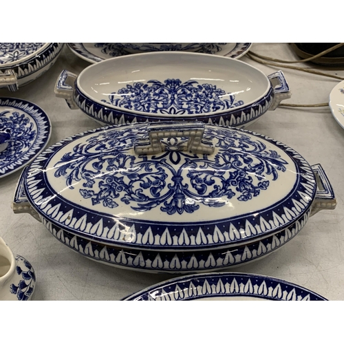 908 - A COLLECTION OF BLUE AND WHITE CERAMICS TO INCLUDE CAULDON TUREENS ETC