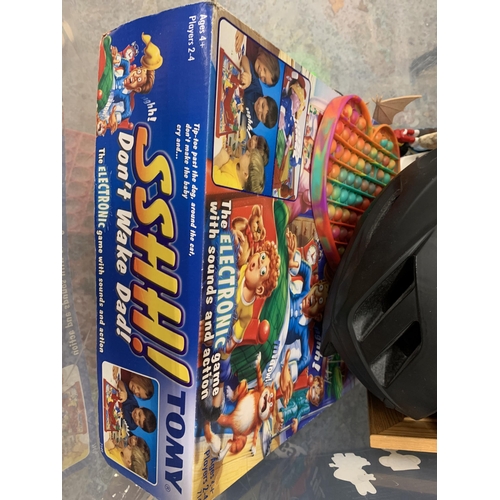 1017 - A BOX OF ASSORTED TOYS, POKEMON SOFT TOY TOMY SSHH! GAME, TOY STORY PINBALL ETC