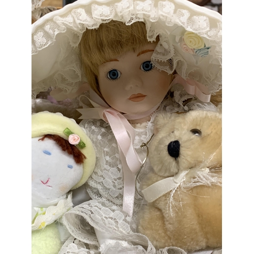 1031 - A MIXED LOT OF DOLLS AND SOFT TOYS