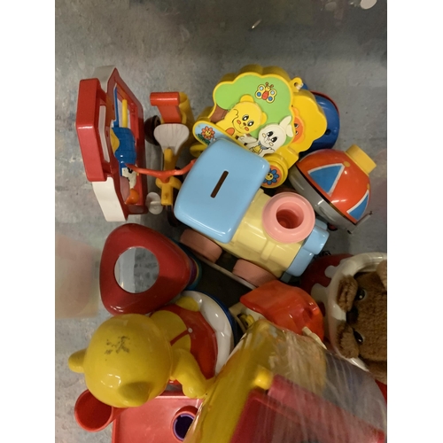 1103 - A QUANTITY OF YOUNG CHILDREN'S TOYS TO INCLUDE FISHERPRICE SHAPE SORTER, A KIDDICRAFT MUSIC BOX, A T... 