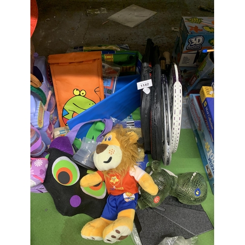 1142 - A LARGE COLLECTION OF TOYS AND SOFT TOY FIGURES ETC