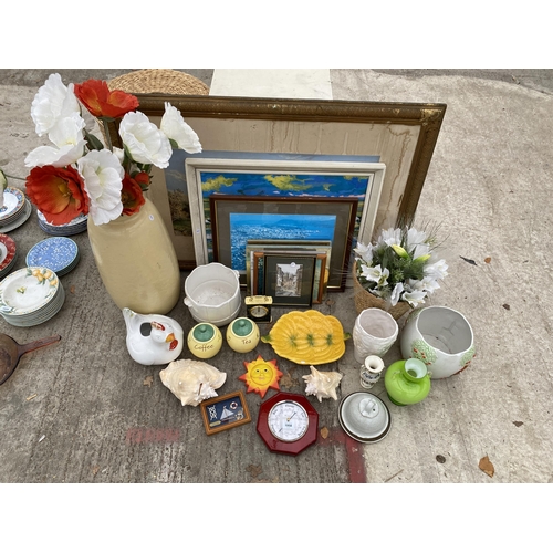 1958 - AN ASSORTMENT OF ITEMS TO INCLUDE CERAMICS, PRINTS AND CLOCKS ETC