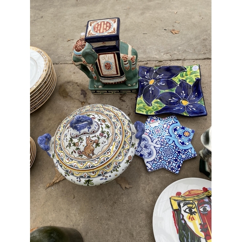 1994 - AN ASSORTMENT OF CERAMICS TO INCLUDE AN ELEPHANT FIGURE, A LIDDED TUREEN AND PLATES ETC