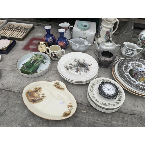 2061 - AN ASSORTMENT OF ITEMS TO INCLUDE CERAMICS, CLOCKS AND JUGS ETC