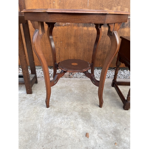 2529 - AN EDWARDIAN MAHOGANY AND INLAID TWO TIER CENTRE TABLE, 29