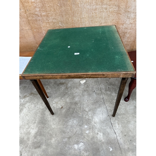 2855 - A 1950S STOOL, FOLDING CARD TABLE AND OVAL COFFEE TABLE