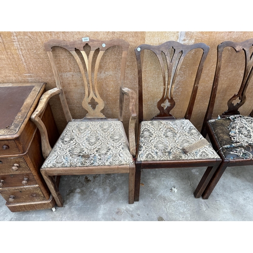 2859 - A SET OF SIX MAHOGANY CHIPPENDALE STYLE DINING CHAIRS, TWO BEING CARVERS