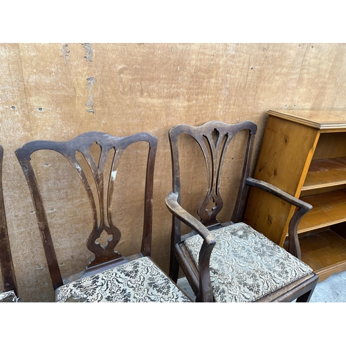 2859 - A SET OF SIX MAHOGANY CHIPPENDALE STYLE DINING CHAIRS, TWO BEING CARVERS