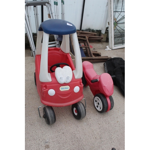 458 - LITTLE TIKES RED COSY CAR, RED SIT ON BIKE  + VAT