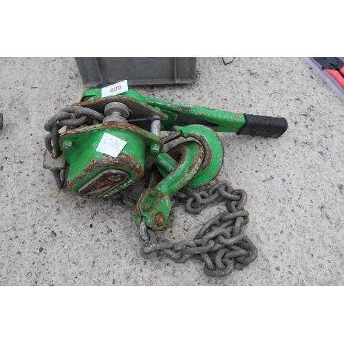 489 - THREE TONNE LEVER HOIST NO VAT