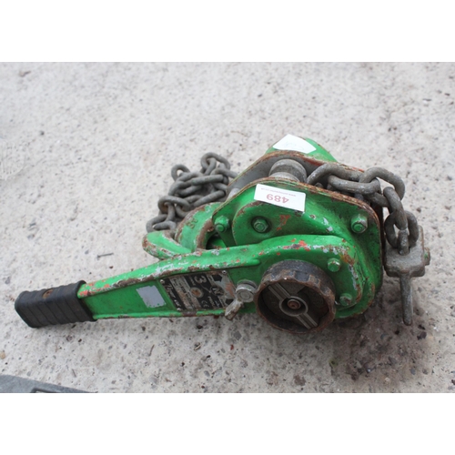 489 - THREE TONNE LEVER HOIST NO VAT