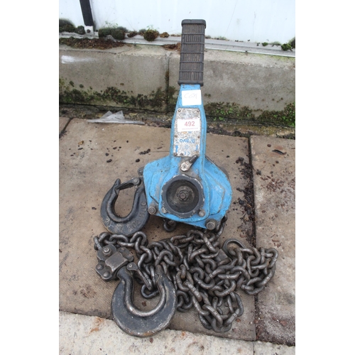 492 - THREE TONNE LEVER HOIST NO VAT