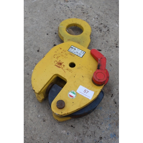 57 - 3 TONNE STEEL PLATE LIFTER NO VAT