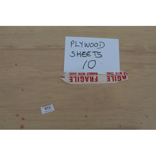 613 - TEN PLYWOOD SHEETS NO VAT