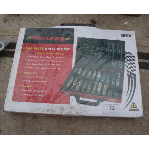 72 - ONE HUNDRED AND EIGHT PIECE DRILL BIT SET - PLUS VAT