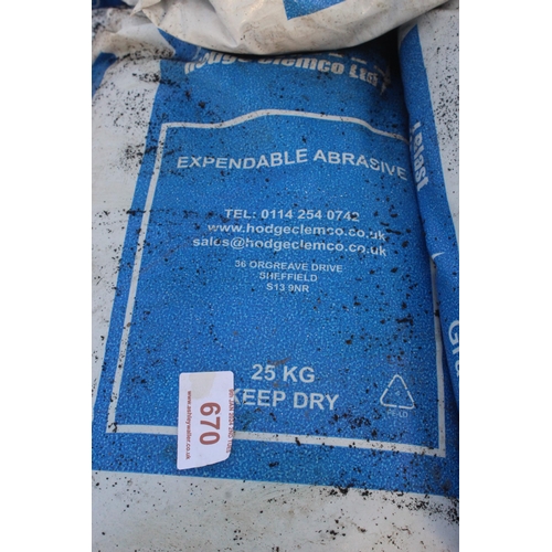 670 - APPROX 30 BAGS OF SHOT BLASTING CHILLED IRON + VAT