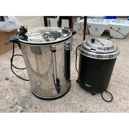 884 - A SOUP KETTLE & A WATER BOILER IN WORKING ORDER + VAT