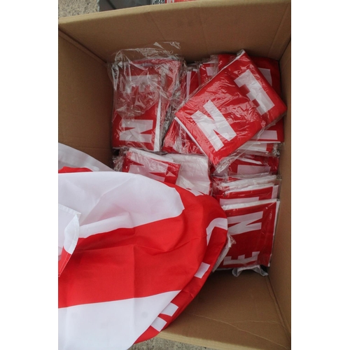 892 - TWO BOXES CONTAINING ENGLAND FLAGS & MANCHESTER UNITED FOOTBALL PROGRAMS NO VAT