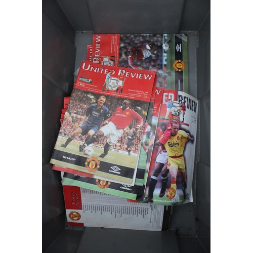 892 - TWO BOXES CONTAINING ENGLAND FLAGS & MANCHESTER UNITED FOOTBALL PROGRAMS NO VAT