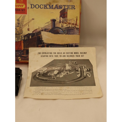 116 - A VINTAGE TRI-ANG DOCKMASTER CLOCKWORK TRAIN SET - BOXED