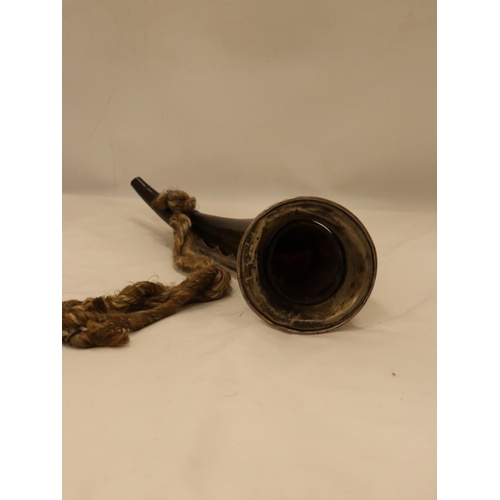 118 - A COMPANY OF FORESTERS' HORN WITH WHITE METAL PLAQUE AND DECORATION