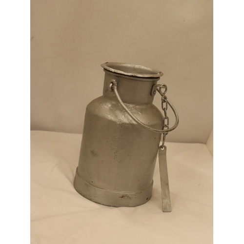 122 - A SMALL METAL MILK CHURN, HEIGHT 29CM