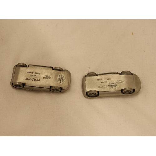 133 - TWO DANBURY MINT SOLID PEWTER JAGUAR CARS, 1951 C TYPE AND 1954 D TYPE