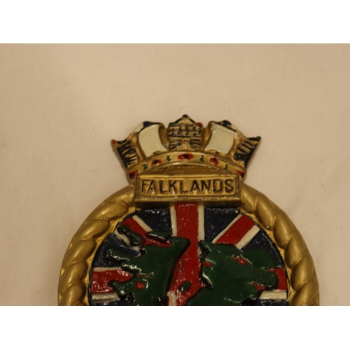 143 - A FALKLANDS ISLANDS MIRROR MAP AND MILITARY WALL PLAQUE