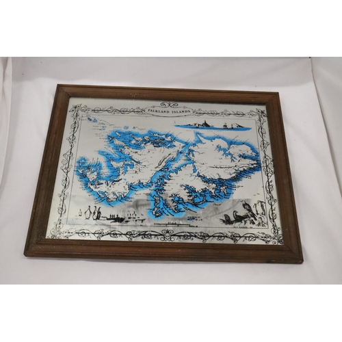 143 - A FALKLANDS ISLANDS MIRROR MAP AND MILITARY WALL PLAQUE