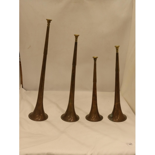 151 - FOUR GRADUATED VICTORIAN BRASS AND COPPER HUNTING HORNS