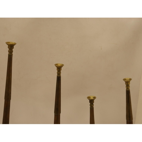 151 - FOUR GRADUATED VICTORIAN BRASS AND COPPER HUNTING HORNS